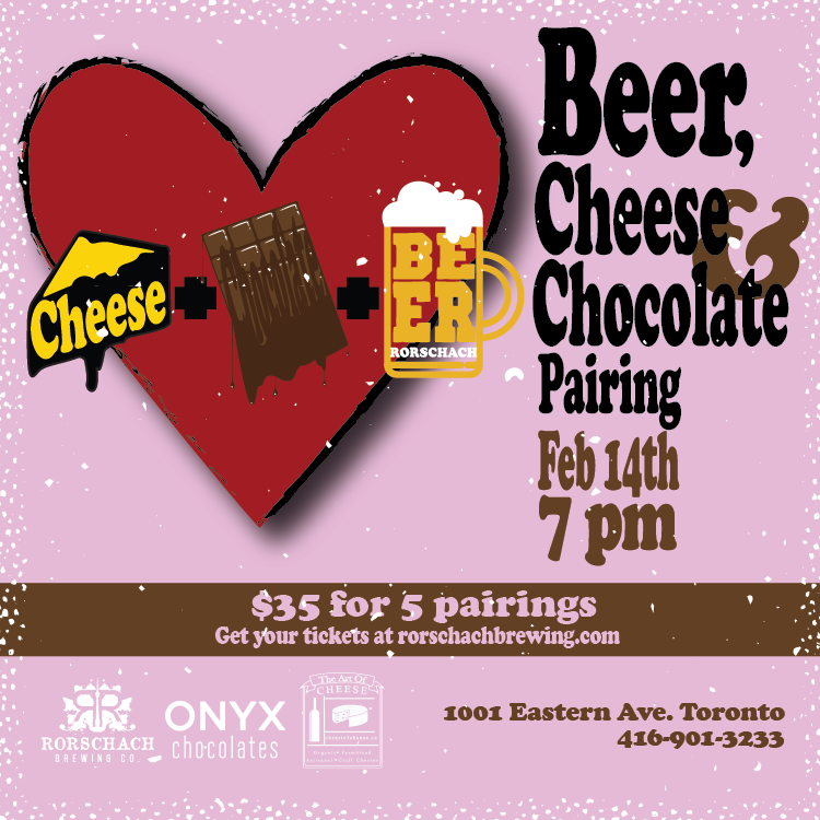 Beer, Cheese, Chocolate Valentine pairing event at Roschach Brewery.  Great addition of artisanal Onyx Chocolates to this pairing.