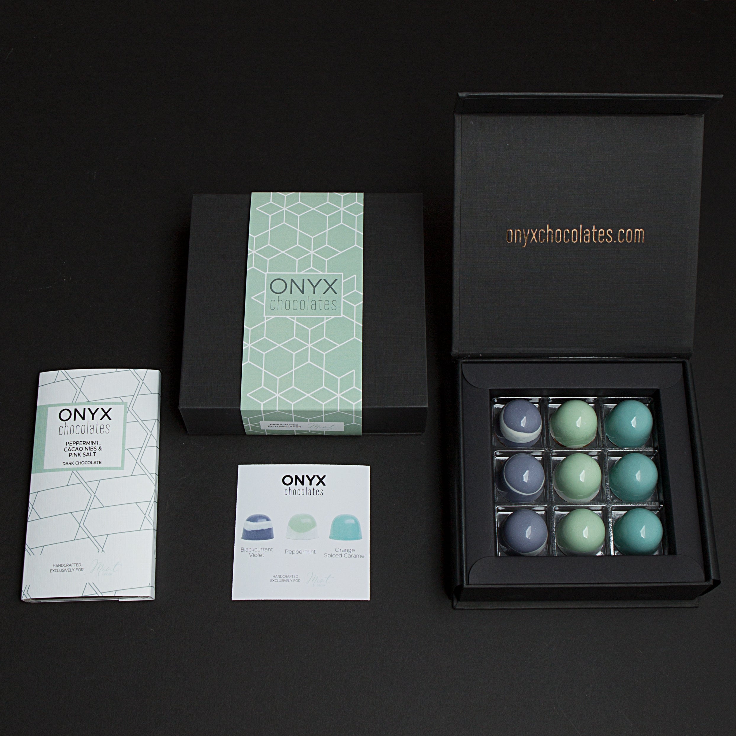 Custom made Onyx Chocolates for Mint Decor